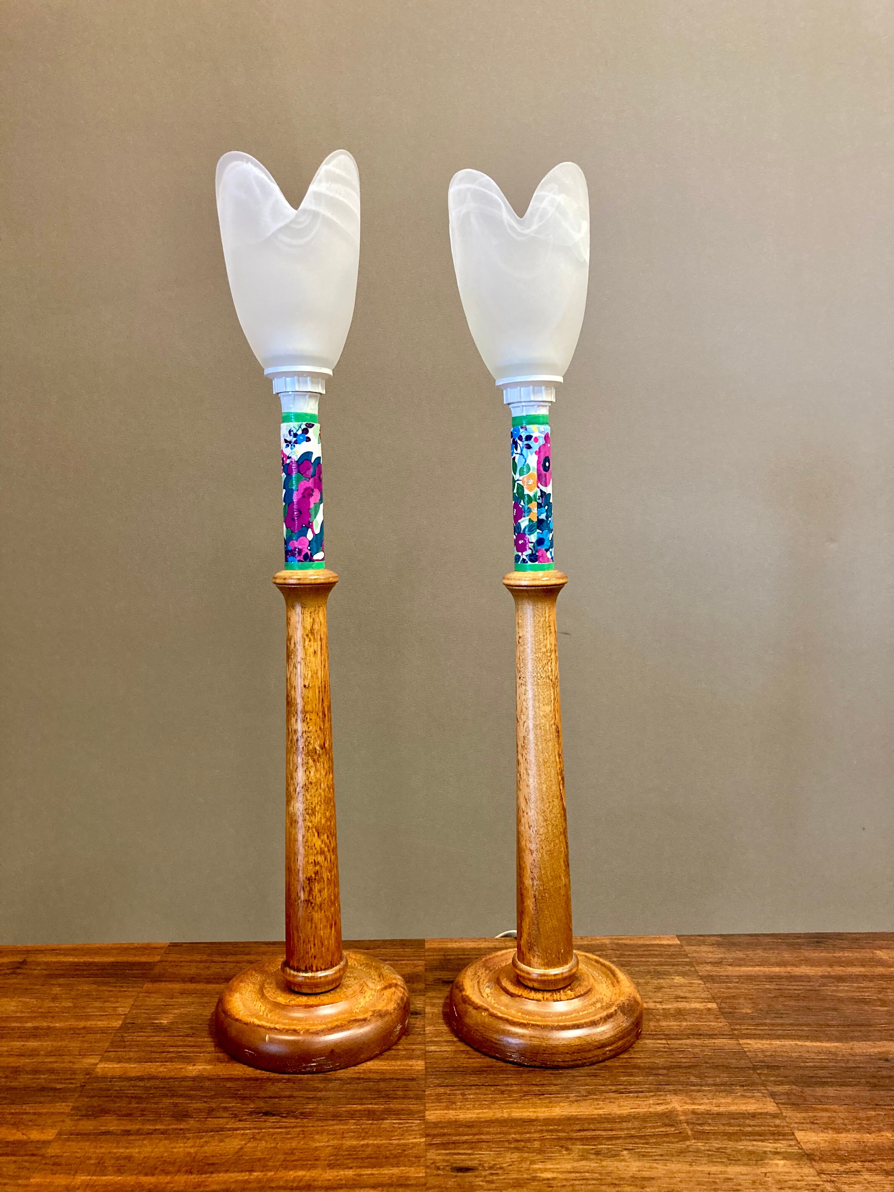 Pair of lamps glass paste Scandinavian design 1950.