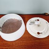 Plafonnier industriel Holophane en verre opaline blanc et transparent (7 disponibles)