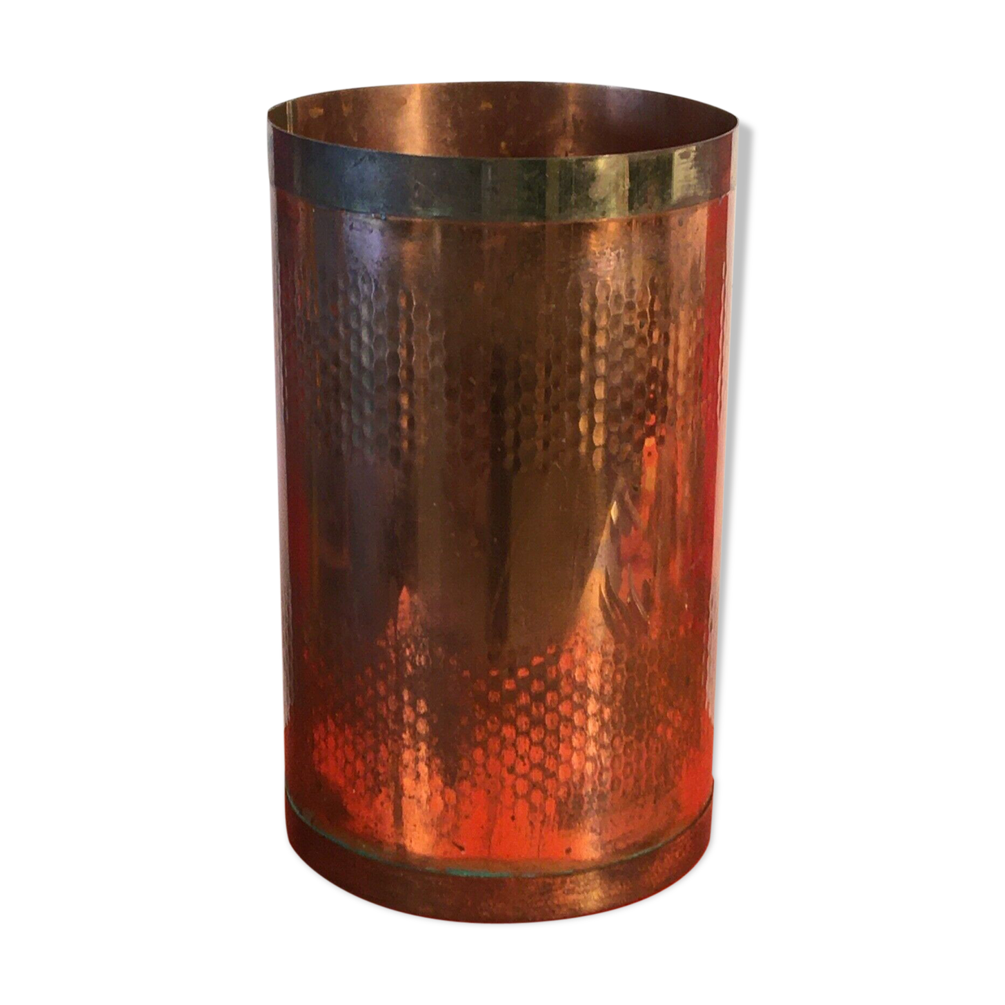 Old copper and brass pot umbrella or deco holder