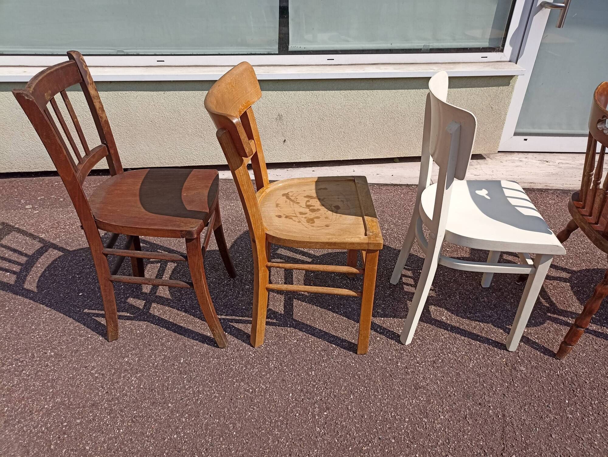 Set of 18 mismatched wooden bistro chairs - vintage