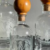 BOTTLES Engraved Glass and VINTAGE Wood