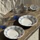 Set of 3 deep plates Digoin Sarreguemines blue with pink flowers D23