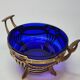 Antique gold metal and cobalt blue glass centerpiece planter