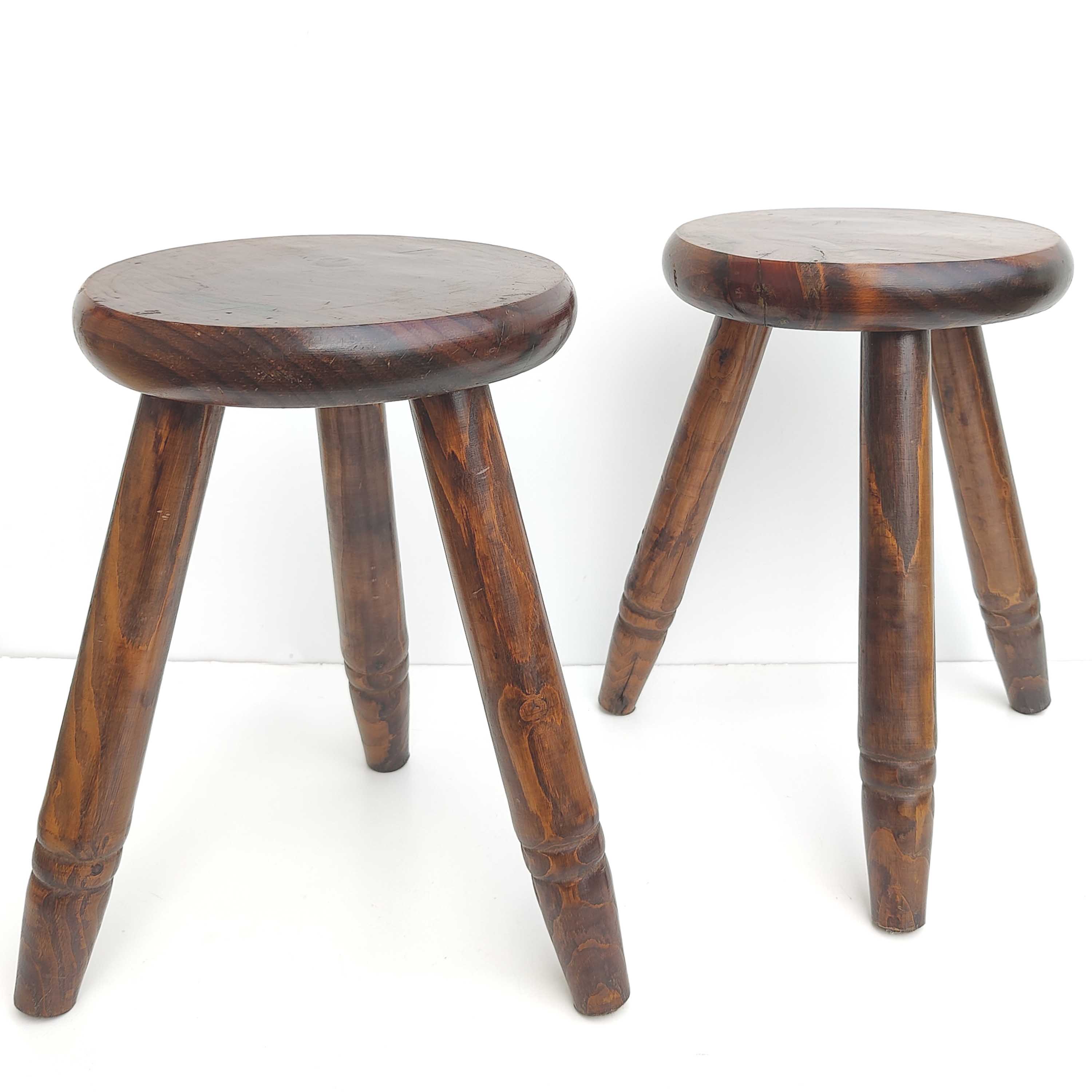 Pair of wooden tripod stools