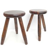 Pair of wooden tripod stools