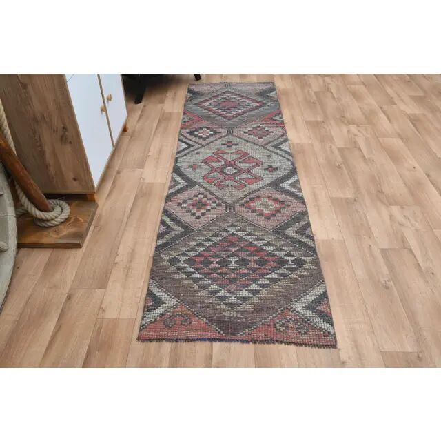 Boho Chic Turkish Pink Vintage Oushak Wool Runner Rug 82x271