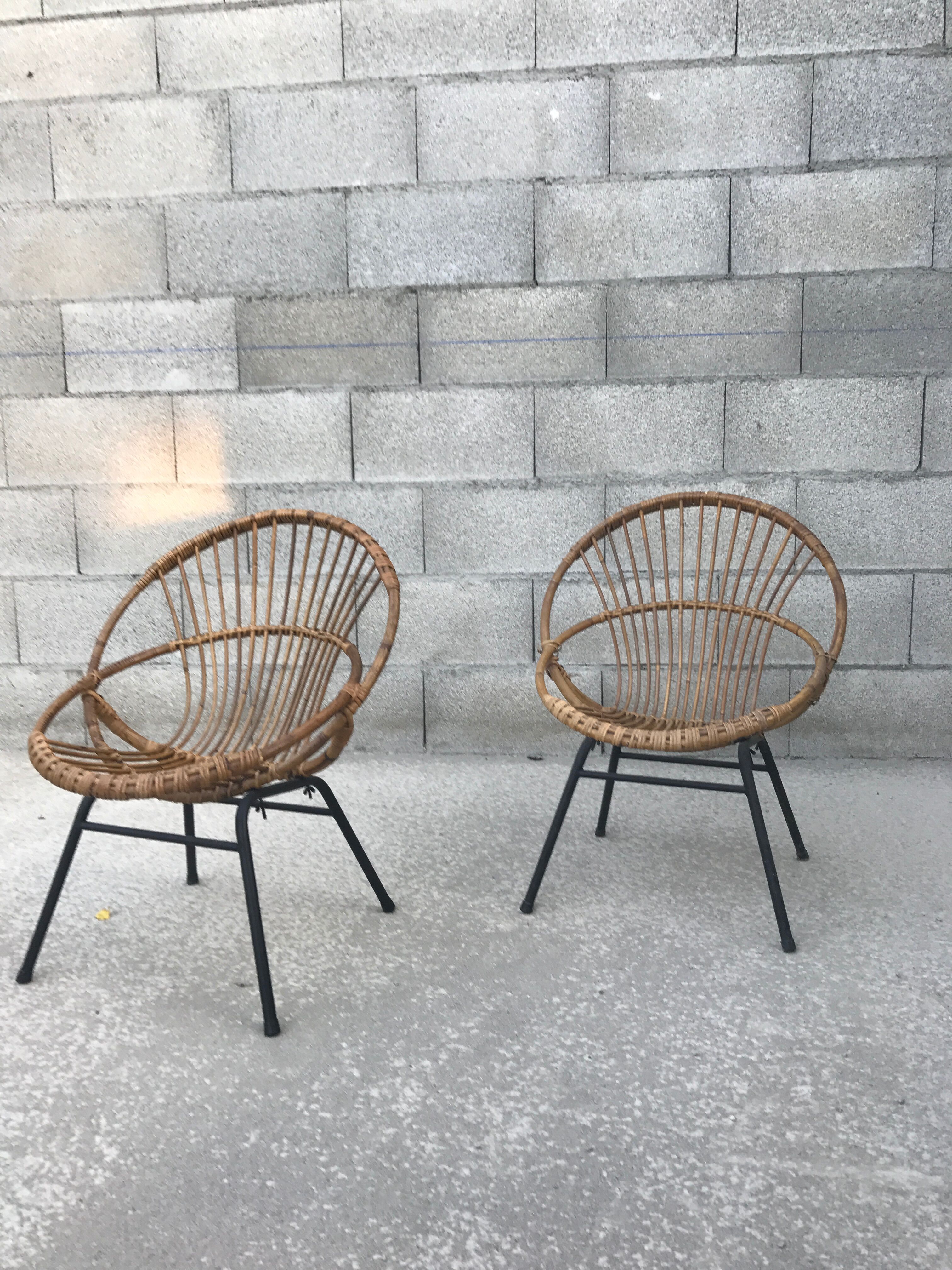 Pair of vintage rattan armchair
