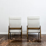 Pair of white boucle gfm 64 high back armchairs by edmund homa, 1960s
