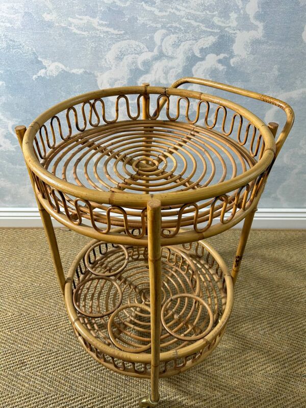 Desserte ronde en bambou dans le style de Franco Albini, années 60