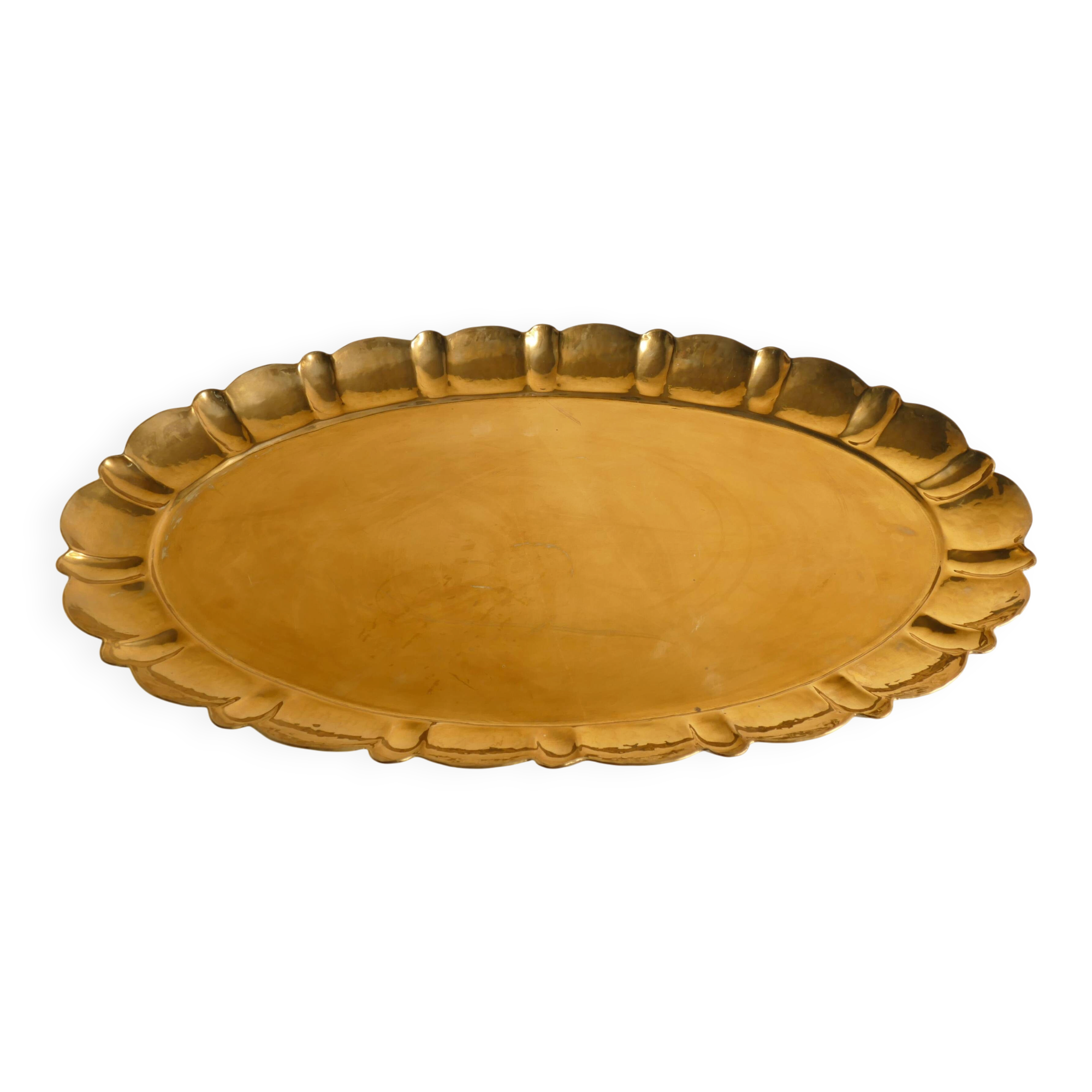 Hollywood Regency Large Oval Brass Tray by Firma Lars Holmström, Sweden 1940's