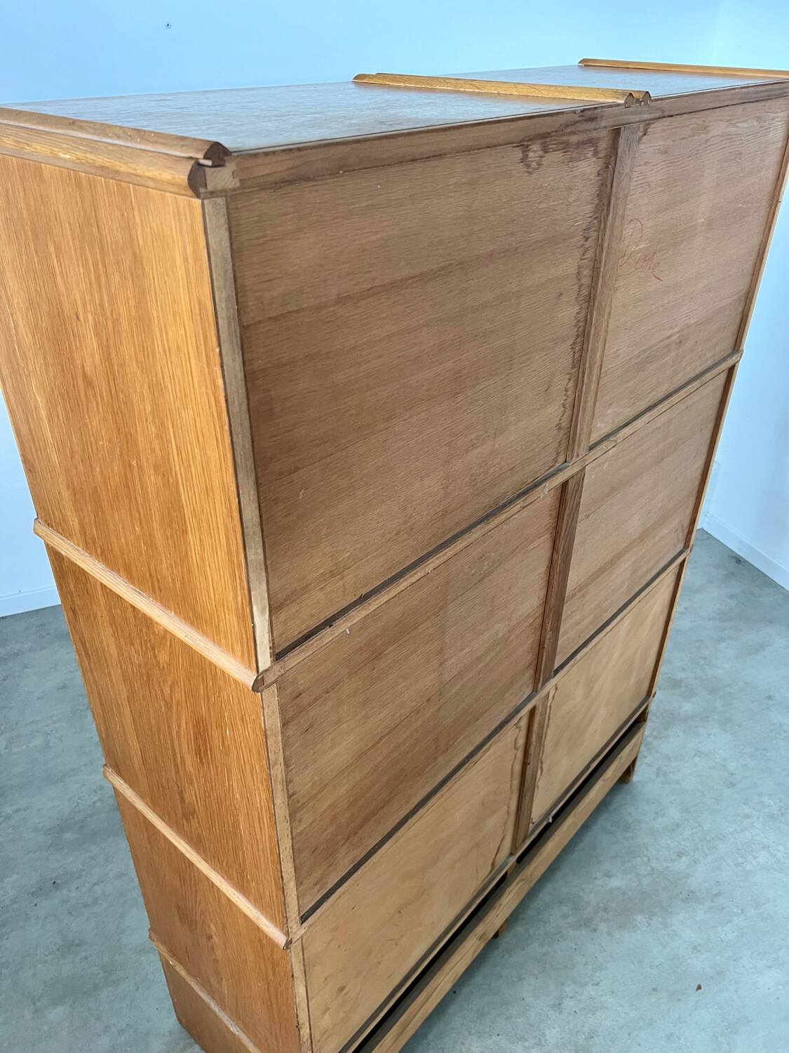 Old MD storage furniture bookcase design Martin Dupuis light oak 1950s vintage