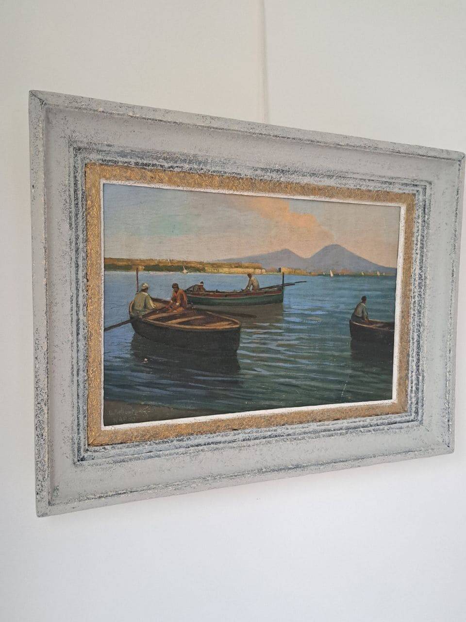 Ancient table oil on panel by Ermando Bellantonio