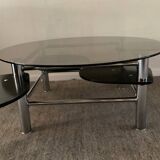 Vintage coffee table from the 80s in smoked glass and chrome metal