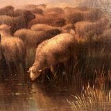 Prosper Ferey, large oil on canvas, “Shepherdess and her flock” mid-19th century