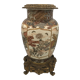 Old satsuma ceramic vase with various decorations mounted on bronze