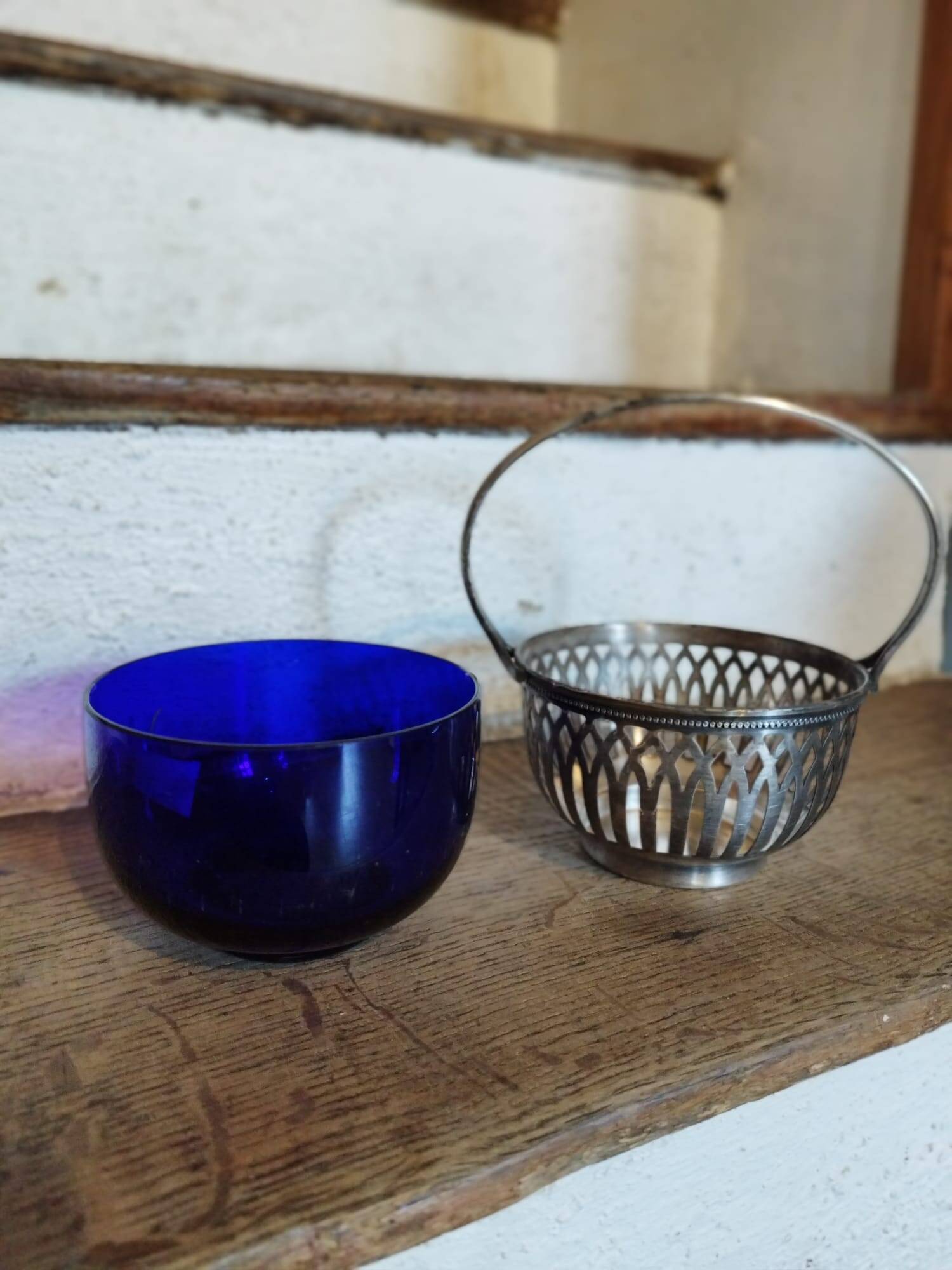 50s sugar bowl in glass and silver metal