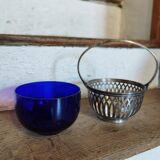 50s sugar bowl in glass and silver metal