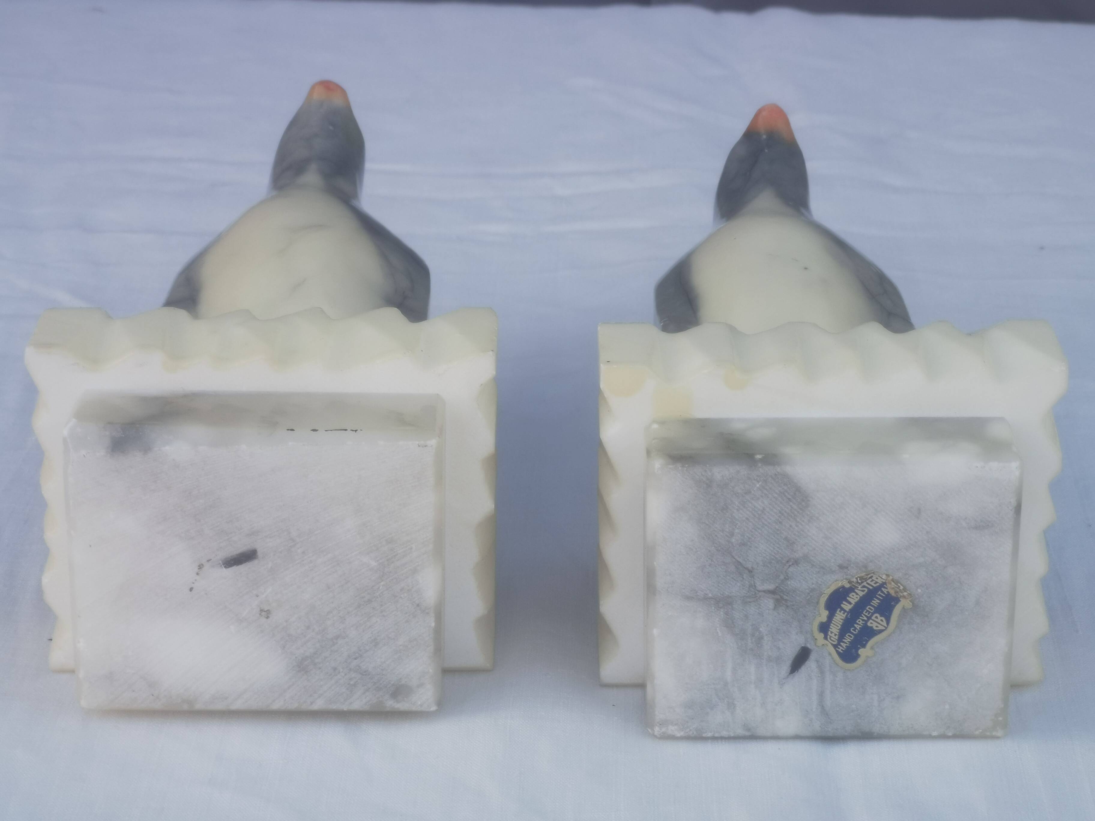 Pair of “penguins” bookends in alabaster