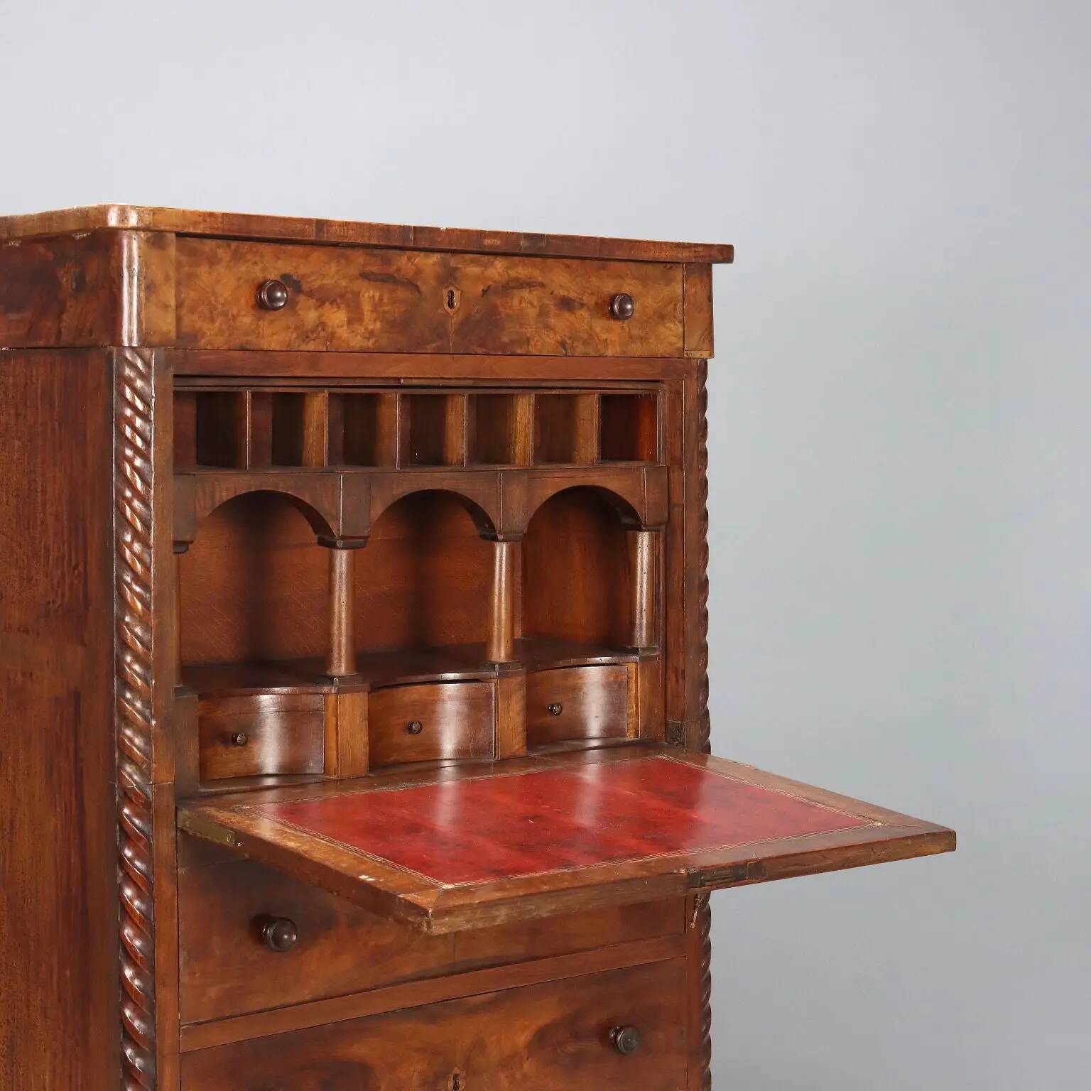 Antique mahogany secretary with leather, Italy, 19th century
