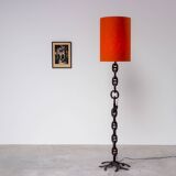Sculptural Industrial Floor Lamp In Welded Iron Chain 80s Brutalist Design