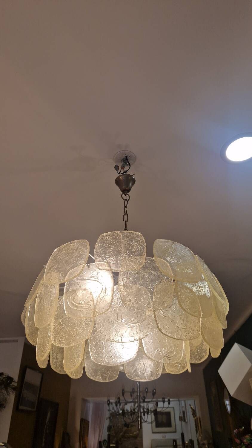 Suspension lustre des années 70's avec plaques en fibre de verre.