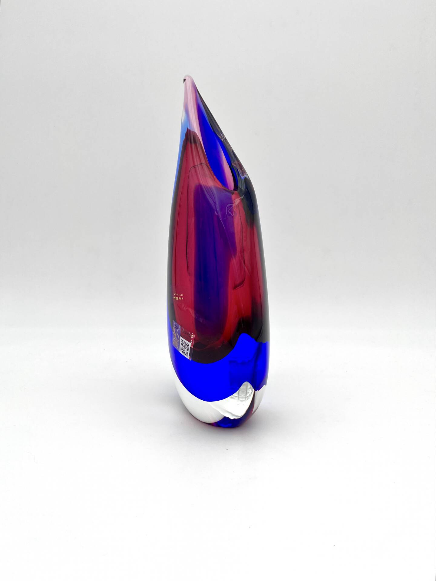 Vase Luigi Onesto Oball Sommerso Flame Blue Magenta 25cm 1.78kg Label