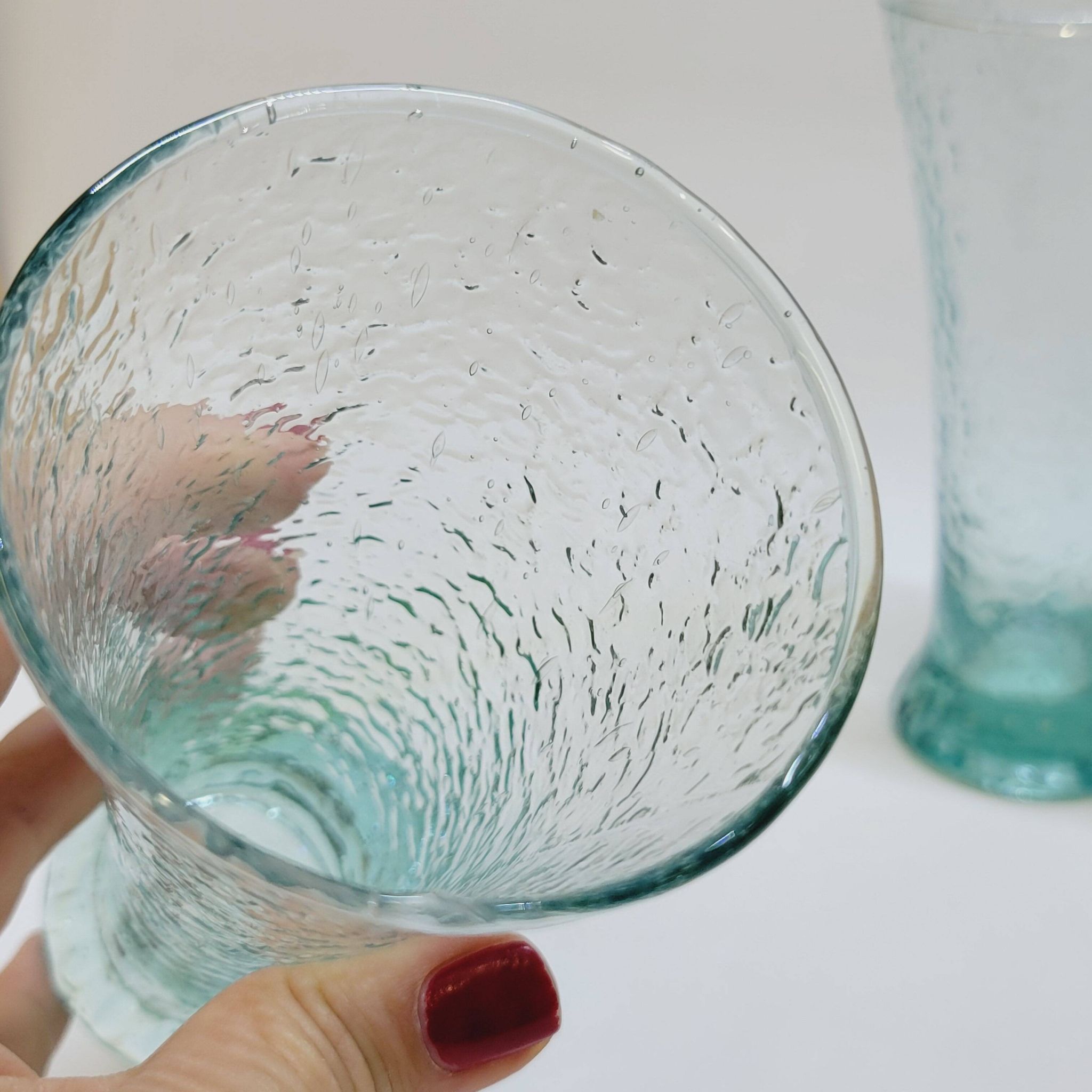 6 verres évasés en verre bleu soufflé bullé texturé pastis / orangeade / eau