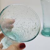 6 flared glasses in textured bubble blown blue glass pastis / orangeade / water