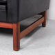 Danish design black leather and teak 3 seater sofa, 1960s