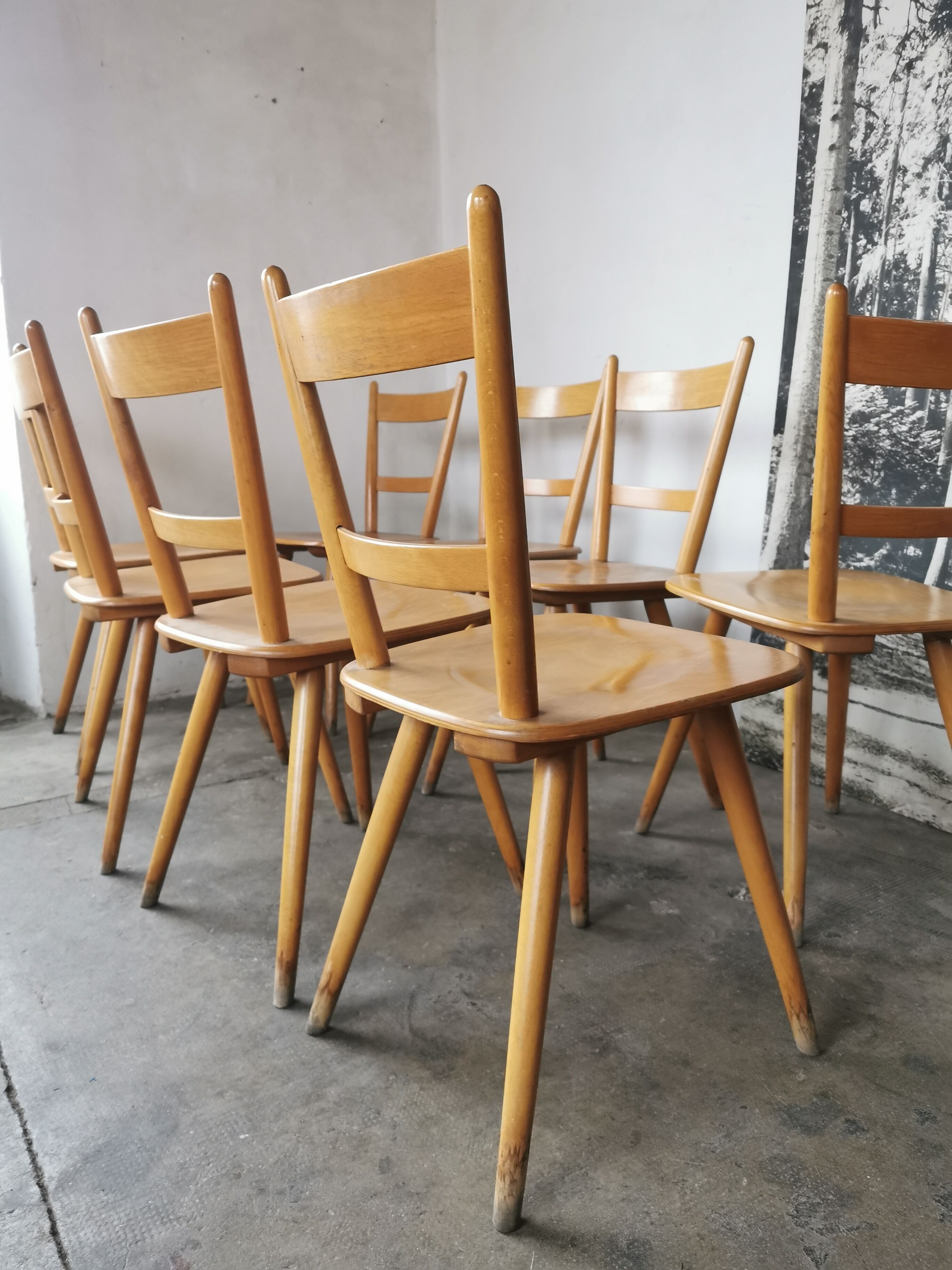 Set of 8 vintage bistro chairs 1960
