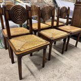 Oak chairs with straw seats in the spirit of charles douduyt
