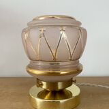 Lampe à poser globe vintage art déco en verre rose et doré