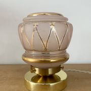 Vintage art deco globe table lamp in pink and gold glass