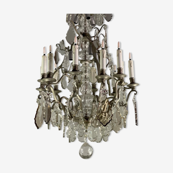 Silver bronze cage chandelier with crystal grapevines circa 1900