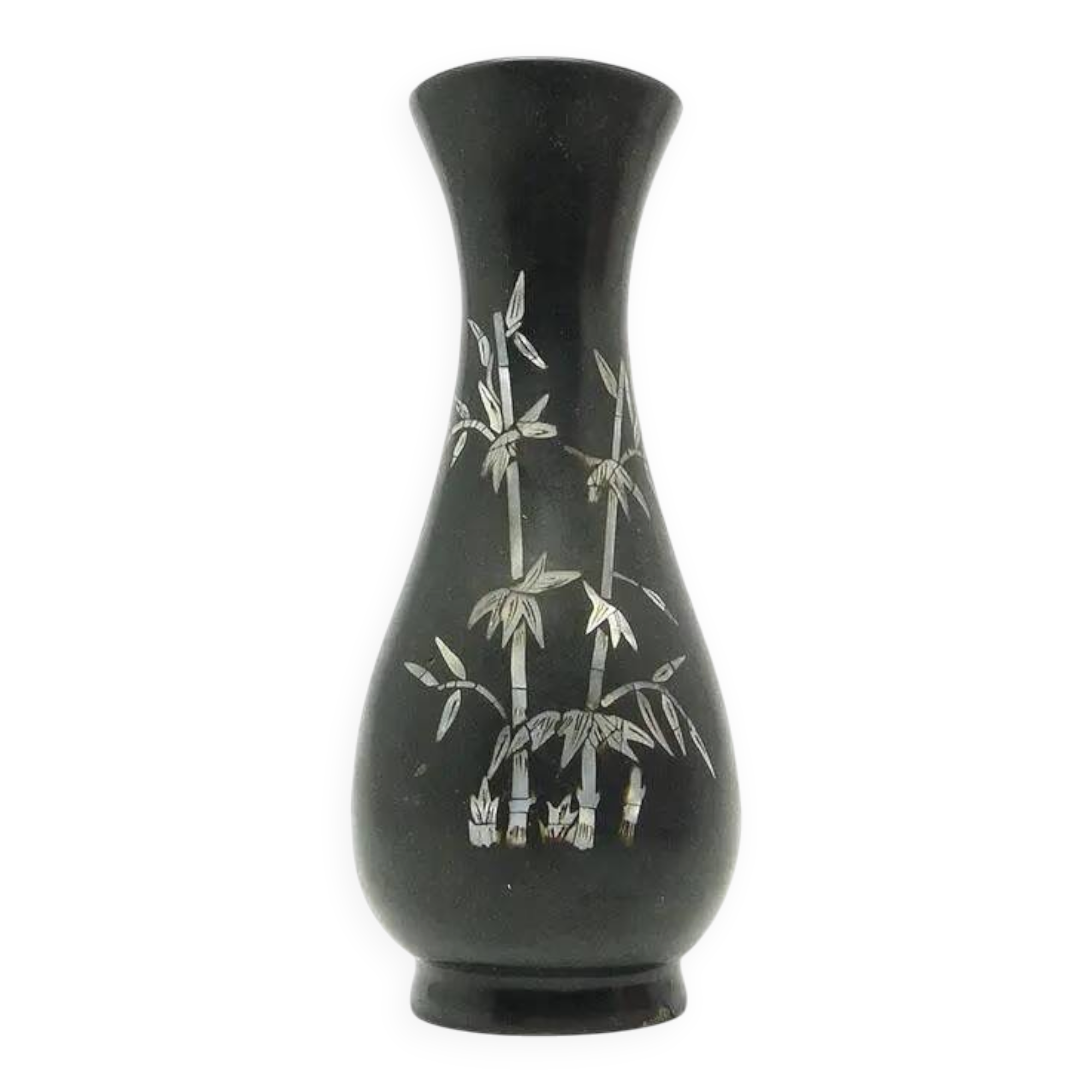Oriental vase, black lacquer, mother-of-pearl inlay, Japan, 1950s