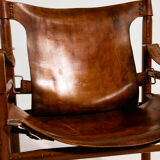 Hungarian calf leather lounge chair and ottoman, set of 2