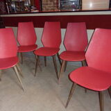 lot of 5 chairs 1950 1960 red feet compass