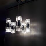 Vintage chandelier - 10 Lights - chrome metal and glass - 1970s