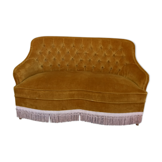 Canapé banquette crapaud velour jaune