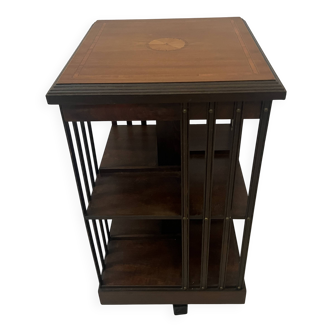 Bibliothèque Tournante En Acajou A Plateau Marqueté XX Siècle