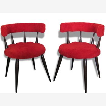 Paire de fauteuils moumoute rouge