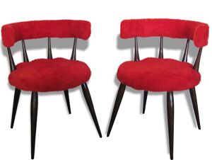 Paire de fauteuils moumoute rouge