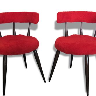 Paire de fauteuils moumoute rouge