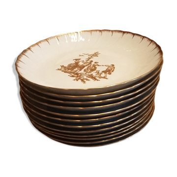 Limoges porcelain signed Bernardaud with gold border and central decoration country scenes
