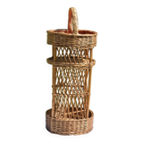 Wicker bottle holder basket with slots for plates and glasses - 1970s