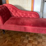 Chesterfield daybed in raspberry red velvet left side