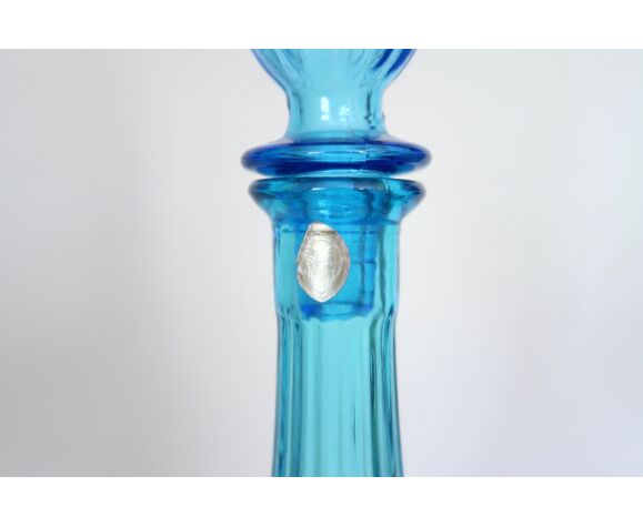 Bouteille Empoli bleue en verre, années 60