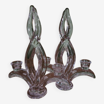 Pair of Flame Crystal Candlesticks