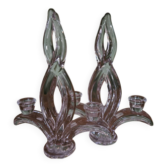 Pair of Flame Crystal Candlesticks