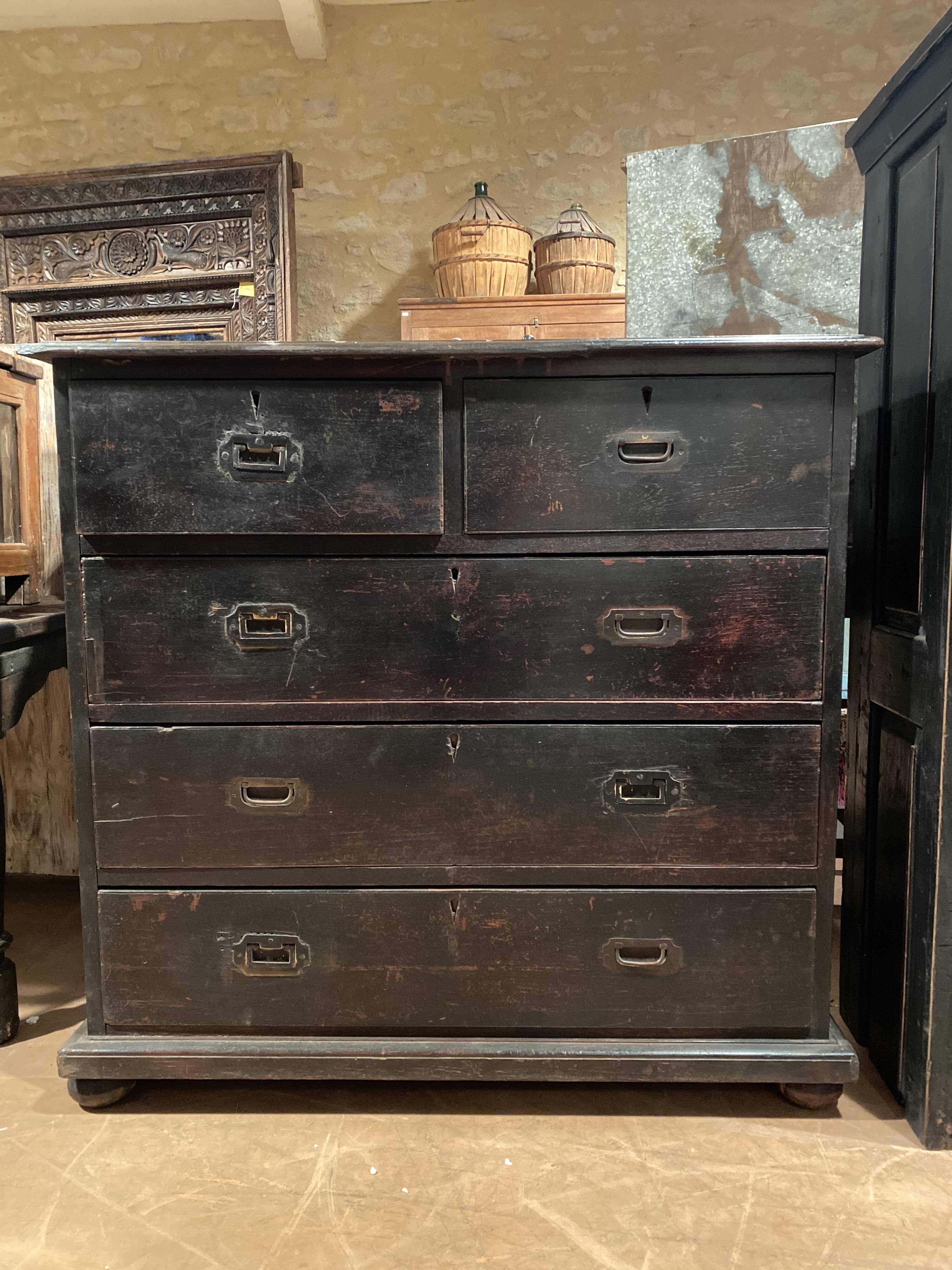 Teak officer's chest of drawers